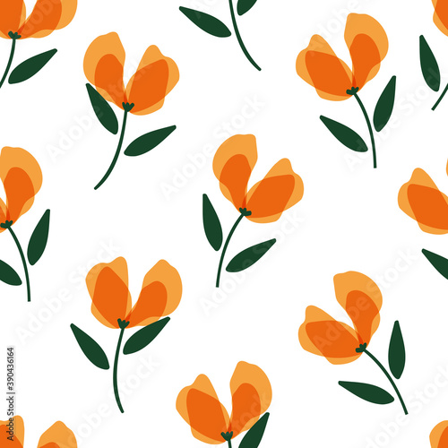 Seamless floral pattern with hand-drawn orange flowers vector illustration. Good for wallpaper  card  textile  fabric  stationary  apparel.