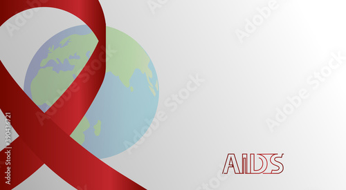 Awareness About AIDS. World day of fight against AIDS. red ribbon and planet earth. Vector illustration of EPS10.Great for printing banners, flyers, and other graphics