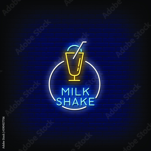 Milk shake Neon Signs Style Text Vector