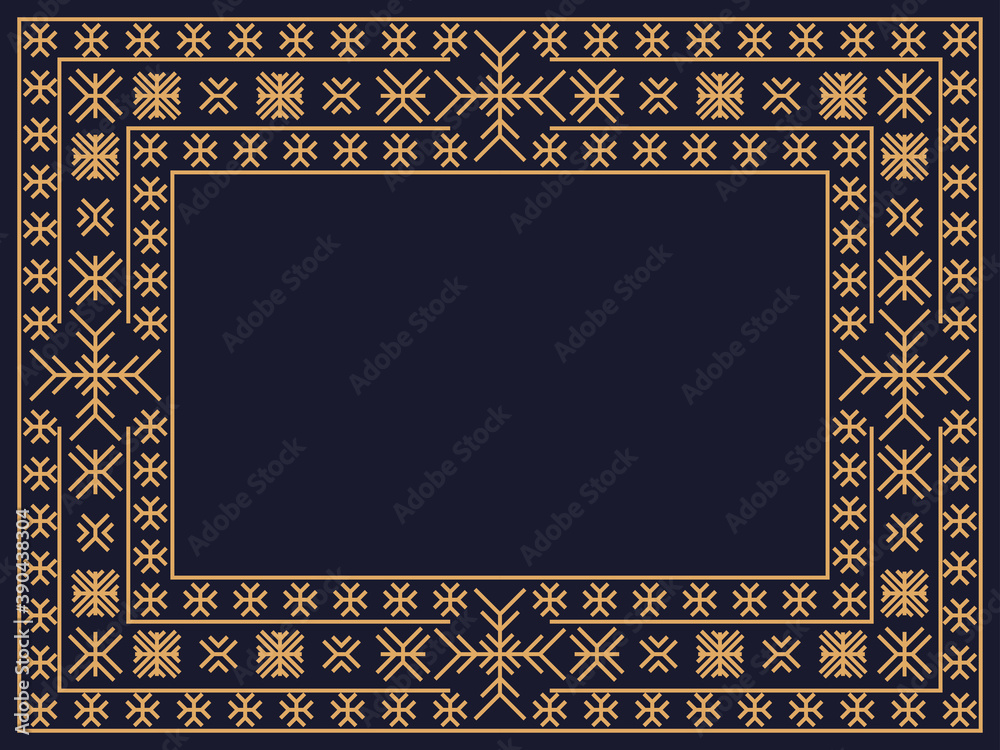 Obraz premium Christmas frame in art deco style with snowflakes. Line art vintage linear border. Design a template for invitations, leaflets and greeting cards. The style of the 1920s - 1930s. Vector illustration