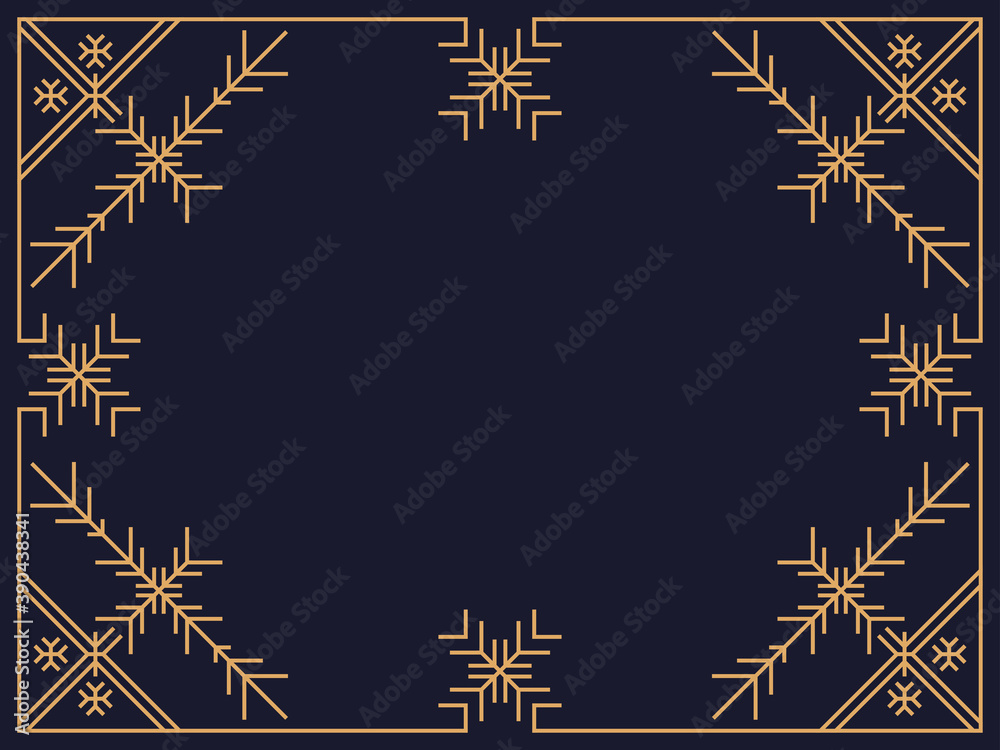 Christmas frame in art deco style with snowflakes. Line art vintage linear border. Design a template for invitations, leaflets and greeting cards. The style of the 1920s - 1930s. Vector illustration Christmas frame in art deco style with snowflakes. Line art vintage linear border. Design a template for invitations, leaflets and greeting cards. The style of the 1920s - 1930s. Vector illustration