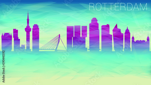 Rotterdam Netherlands . Broken Glass Abstract Geometric Dynamic Textured. Banner Background. Colorful Shape Composition.