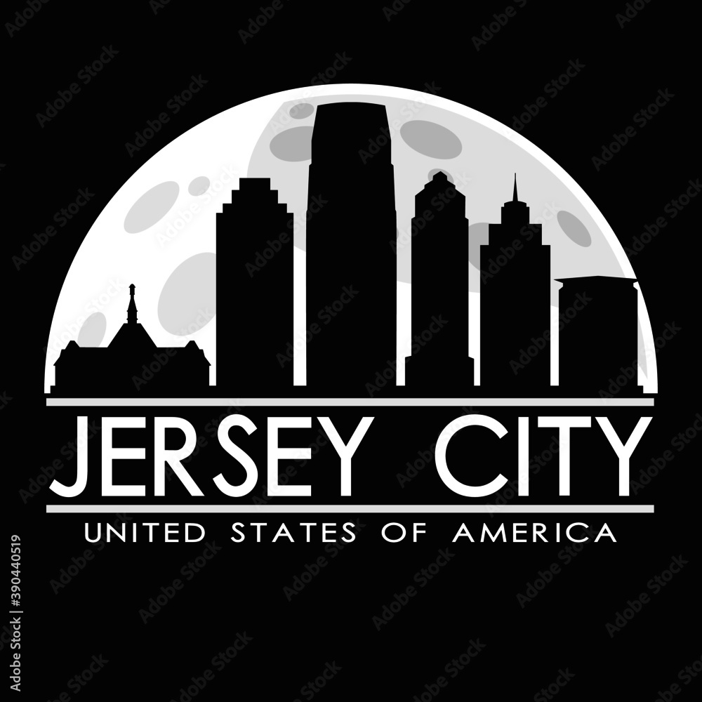 Jersey City USA Full Moon Night Skyline Silhouette Design City Vector Art.