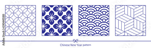  春節、中国、中華、旧正月、正月、和柄素材、伝統模様、パターン、セット、和柄