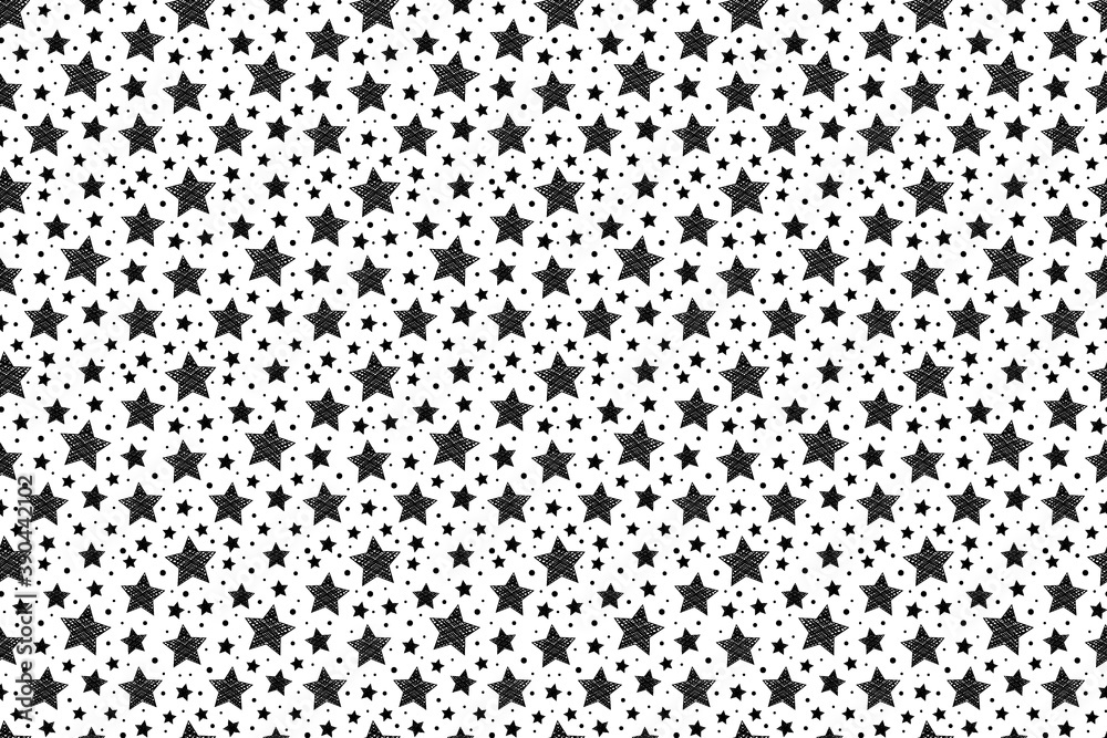 Seamless pattern with Christmas icons. Hand drawn stars. Vector