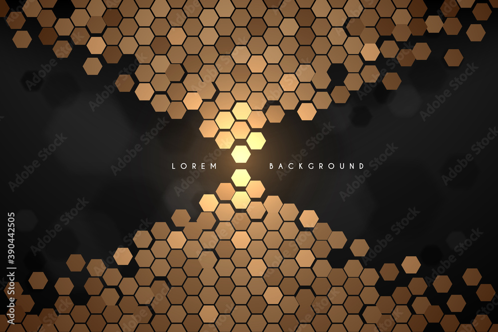 Abstract black and gold hexagonal shapes background