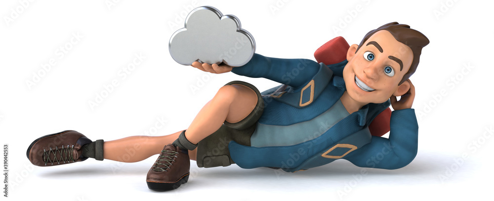 Fun illustration of a 3D cartoon backpacker Fun illustration of a 3D cartoon backpacker