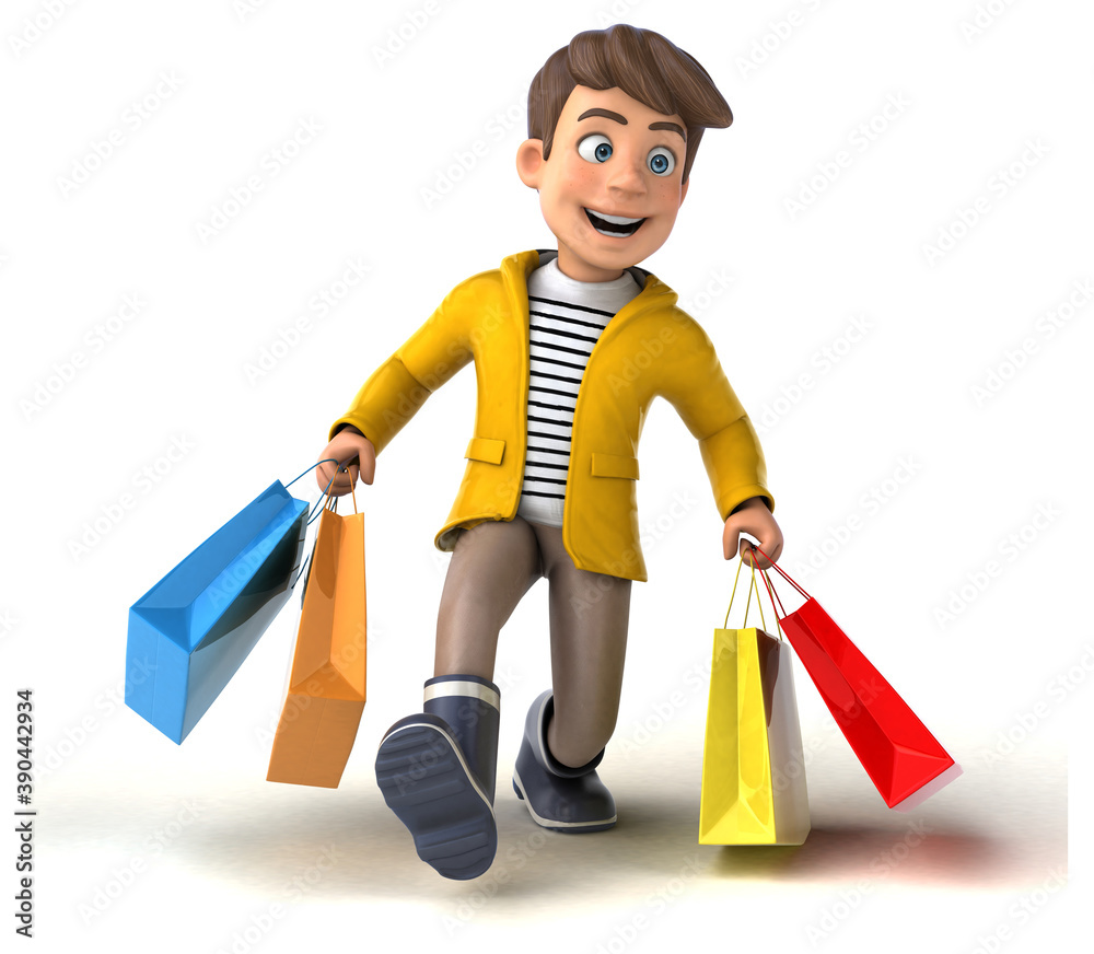 Fun 3D Illustration of a cartoon kid with rain gear Fun 3D Illustration of a cartoon kid with rain gear