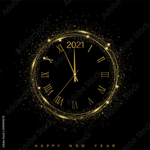 2021 New Year card with golden and glittering text. Vector