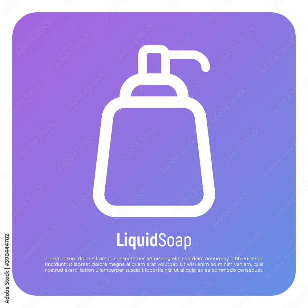 Dispenser for gel or foam soap thin line icon. Bottle with pump. Modern vector illustration of bathroom equipment. Dispenser for gel or foam soap thin line icon. Bottle with pump. Modern vector illustration of bathroom equipment.