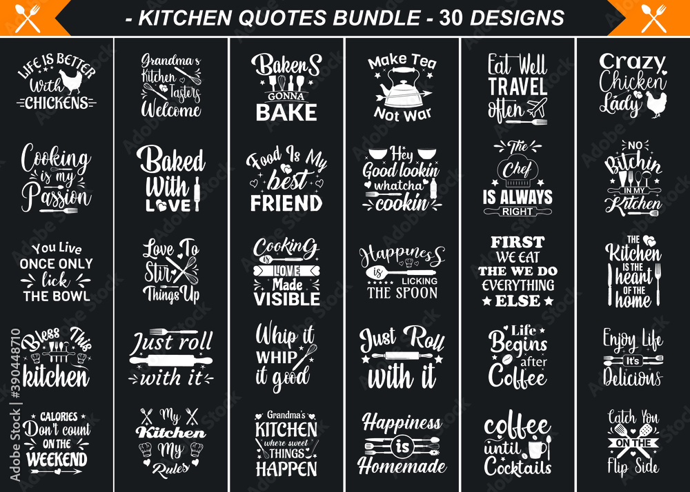 Fototapeta Cooking design bundle. There is no reflection in my kitchen design bundle. T-shirt typography bundle. Vector illustration silhouette symbol icon design. Creative vector illustration.