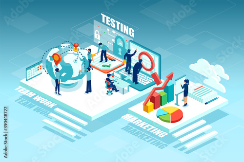 Vector of businesspeople working as a team on a strategy for business growth