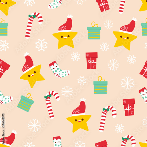 Christmas seamless pattern with decorative Christmas gift, kawaii ornament, vector illustration, kawaii pattern good for mask, apparel, sticker, cases, mug, pillows