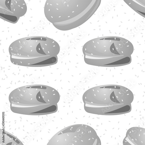 Grascale seamless pattern of seed burger buns. Vector illustration isolated on a gray background. photo