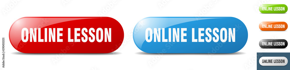 online lesson button. key. sign. push button set online lesson button. key. sign. push button set