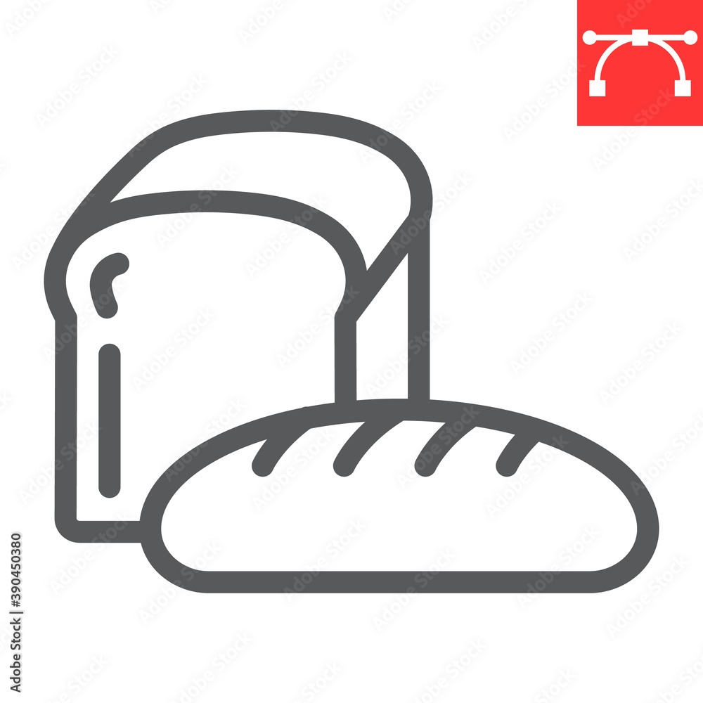 Bread line icon, bakery and breakfast, loaf sign vector graphics, editable stroke linear icon, eps 10. Bread line icon, bakery and breakfast, loaf sign vector graphics, editable stroke linear icon, eps 10.