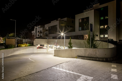 entrance to the underground garages with modern Led street illumination