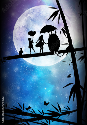 Fotografiet Our friend Totoro silhouette art