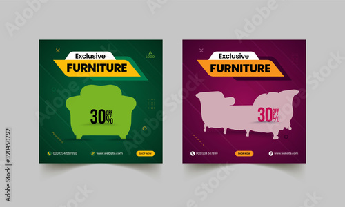 Furniture sale banner and home interior banner for social media post and digital marketing web banner template