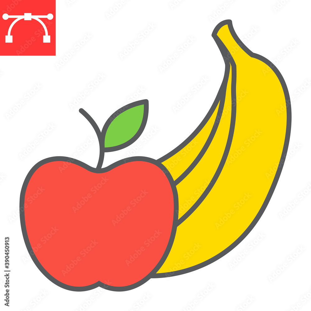 Fruits color line icon, apple and banana, fruits sign vector graphics ...