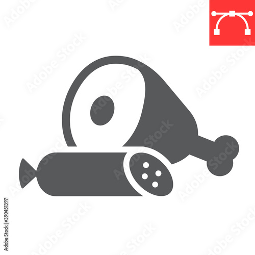 Deli glyph icon, leg of ham and salami, beef sign vector graphics, editable stroke solid icon, eps 10.