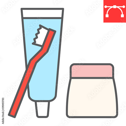 Toiletries color line icon, toothbrush and toothpaste, toiletries sign vector graphics, editable stroke filled outline icon, eps 10.