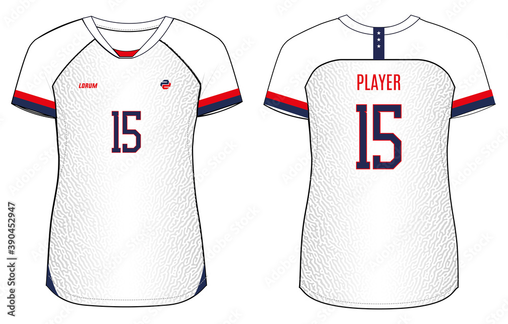 Naklejka premium Women Sports t shirt Jersey Illustrator Vector template suitable for girls and women, USA Soccer jersey Concept.