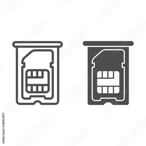 Sim card in tray for smartphone line and solid icon, smartphone concept, microchip for mobile devices sign on white background, sim card in slot icon in outline style for web design. Vector graphics.