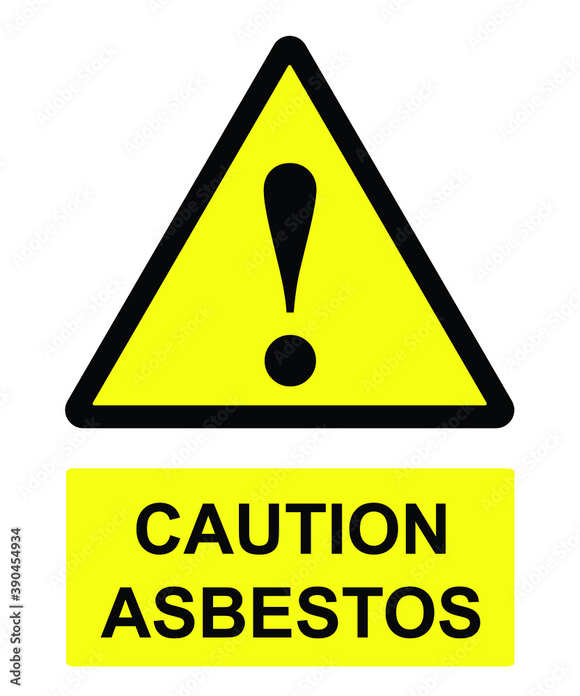 Asbestos warning sign, set of six naturally occurring silicate minerals made of microscopic fibres harmful when breathed in, isolated on white background Asbestos warning sign, set of six naturally occurring silicate minerals made of microscopic fibres harmful when breathed in, isolated on white background
