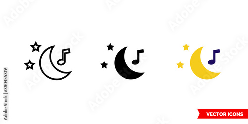 Lullaby icon of 3 types color, black and white, outline. Isolated vector sign symbol.