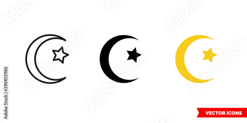 Moon star icon of 3 types color, black and white, outline. Isolated vector sign symbol.