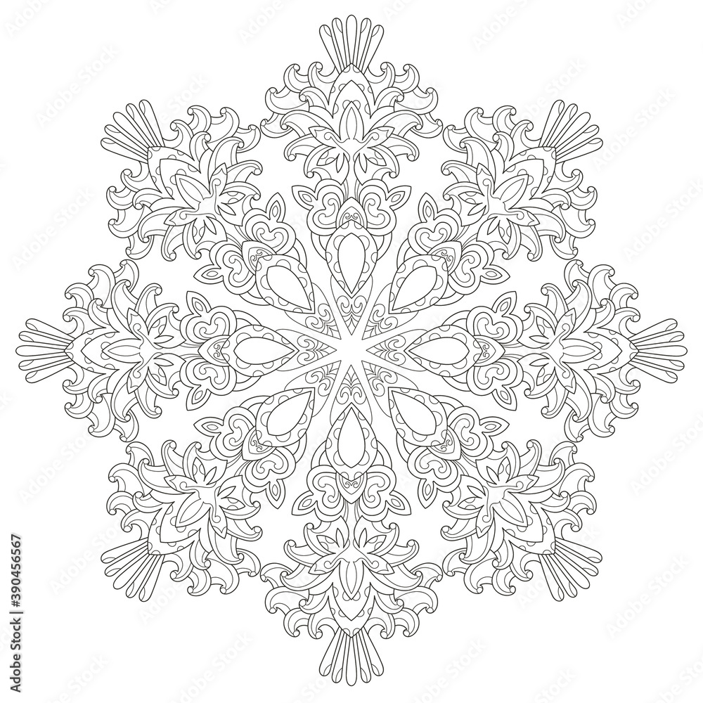 Line illustration of snowflake for coloring