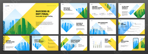 Business powerpoint presentation templates set. Use for modern keynote presentation background, brochure design, website slider, landing page, annual report, company profile, banner.