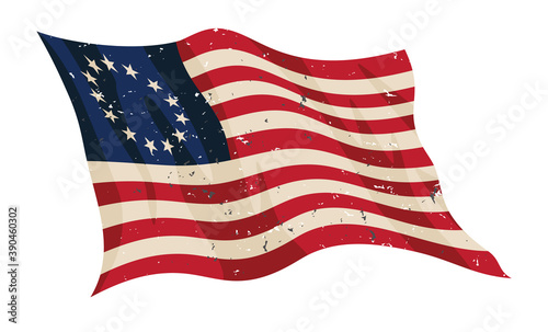 Waving Aged Betsy Ross Flag Isolated Vector Illustration