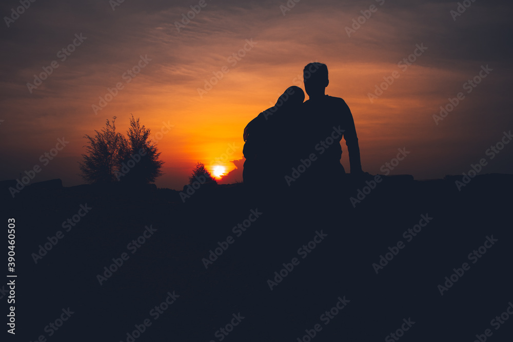 Couple dating falling in love at sunset Couple dating falling in love at sunset
