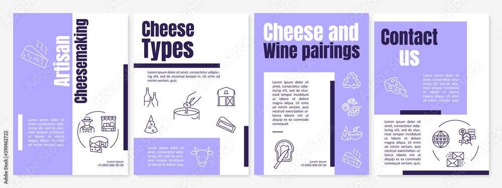Artisan cheesemaking brochure template. Cheese types. Flyer, booklet, leaflet print, cover design with linear icons. Vector layouts for magazines, annual reports, advertising posters