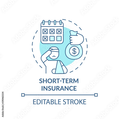 Short term insurance concept icon. Disability insurance plans. Health injury during job process idea thin line illustration. Vector isolated outline RGB color drawing. Editable stroke