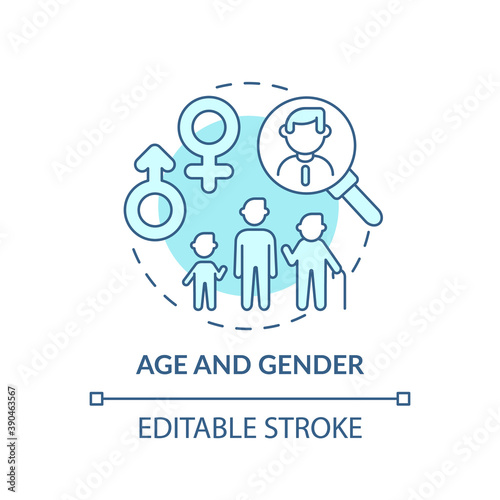 Age and gender concept icon. Insurance cost factors. Different working plans for people kinds variety idea thin line illustration. Vector isolated outline RGB color drawing. Editable stroke