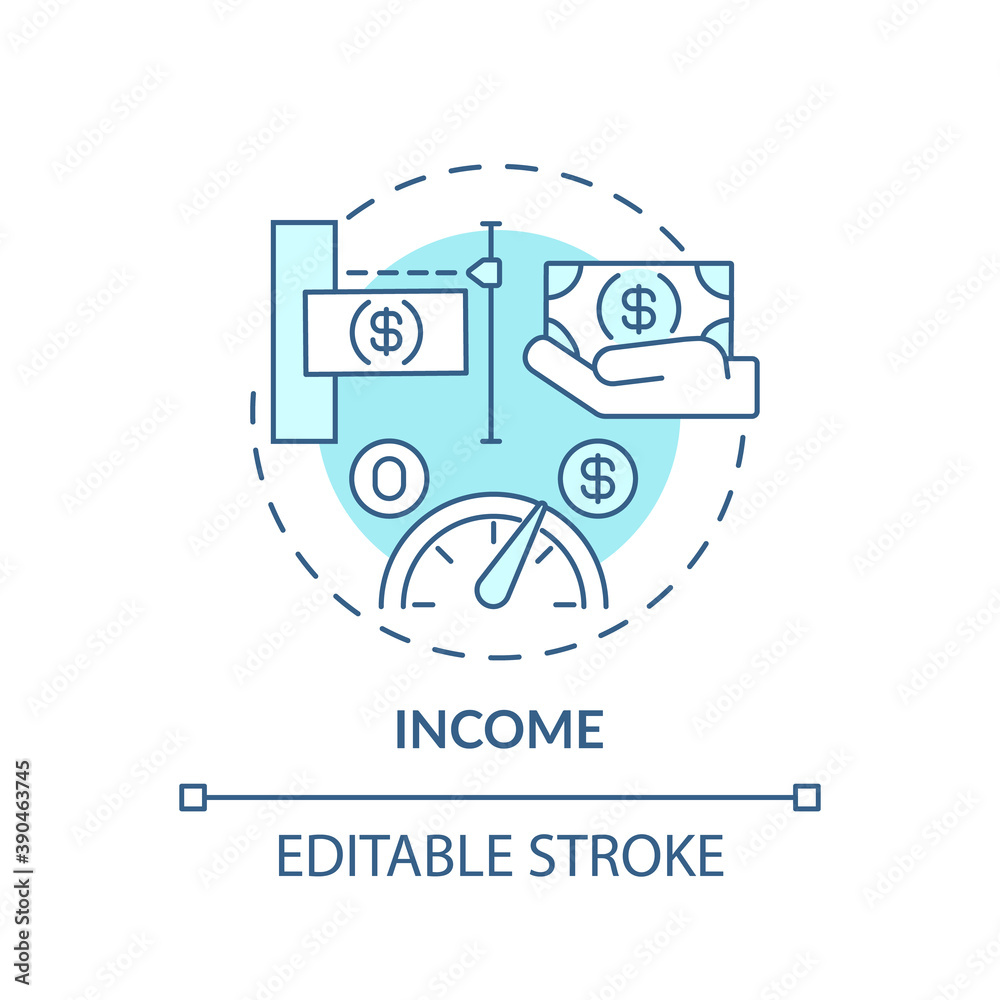 Income concept icon. Insurance cost factors. Better working service. Medical and finance help from work place idea thin line illustration. Vector isolated outline RGB color drawing. Editable stroke