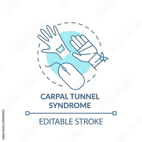 Carpal tunnel syndrome concept icon. Occupational sickness. Health problems because of sitting in office life idea thin line illustration. Vector isolated outline RGB color drawing. Editable stroke