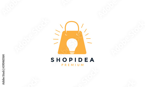 shopping bag  with lamp idea creative logo vector icon design illustration