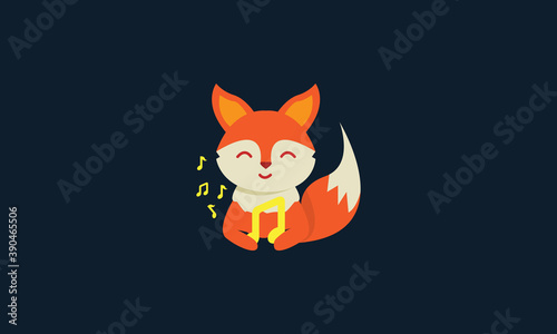 animal fox  with note music cute logo vector icon design