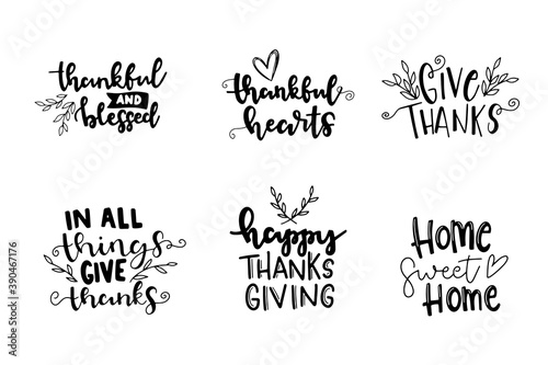 Happy thanksgiving brush hand lettering. Hand drawn Thanksgiving quote lettering. Can be used for holiday design.