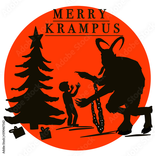 Krampus. Traditional christmas devil. Seamless background pattern. Vector illustration. For cards, posters, stickers and professional design