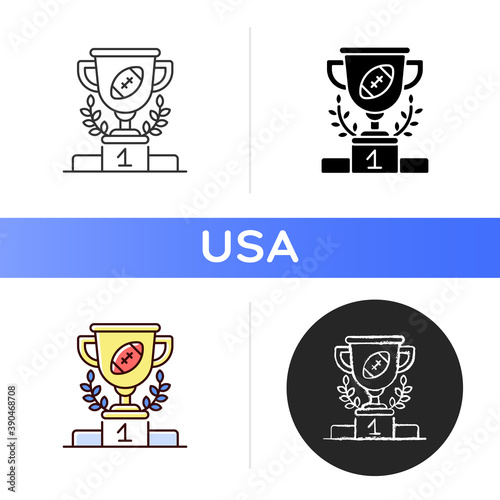 Sport achievements icon. Medal-winning nation. Accomplishments and records. Athletic participation. Honors, trophies and awards. Linear black and RGB color styles. Isolated vector illustrations