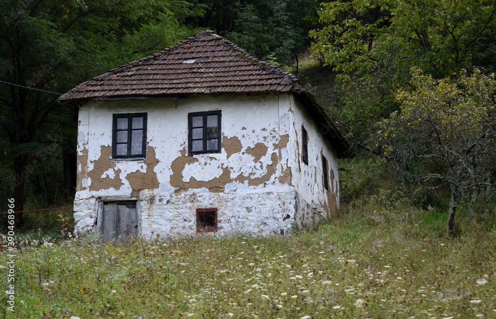 an old abandoned white country house