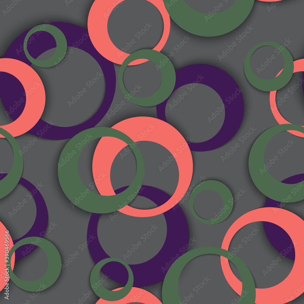 Circle rings geometric seamless pattern, round shapes