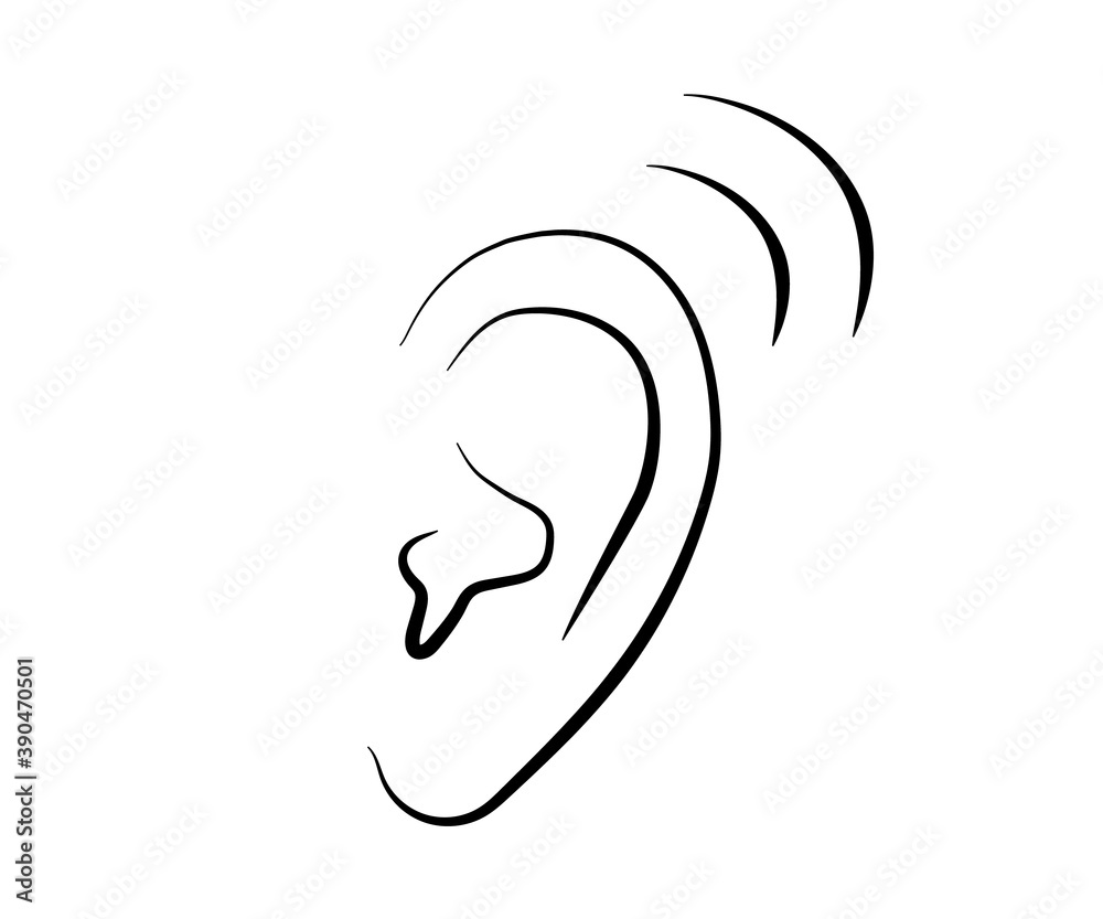 Ear on a white background. Silhouette. Vector illustration. Ear on a white background. Silhouette. Vector illustration.