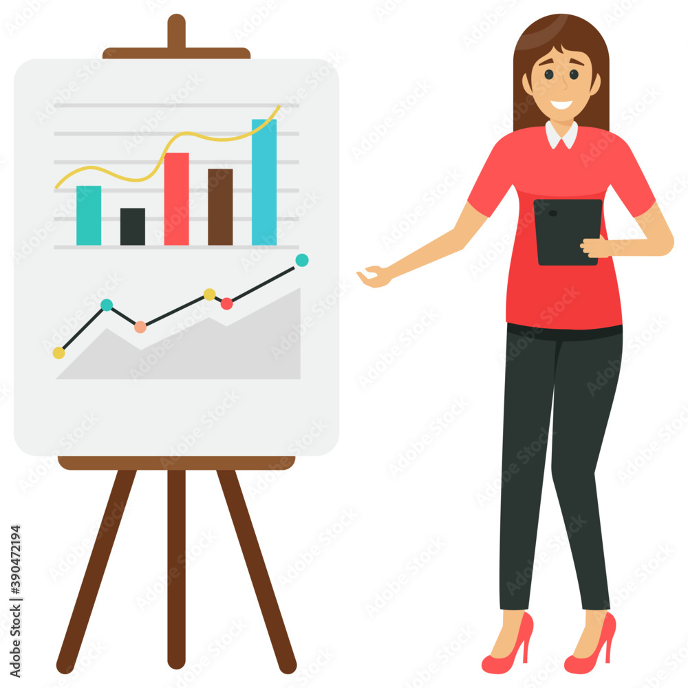 Presentation, flat icon female business analyst, professional data scientist
Presentation, flat icon female business analyst, professional data scientist
