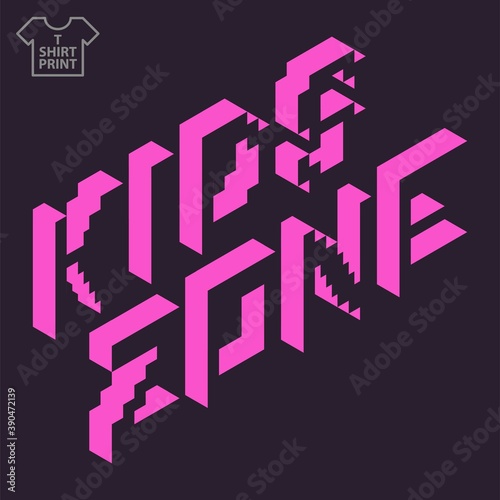 Pixel isometric font. The inscription KIDS ZONE for printing.